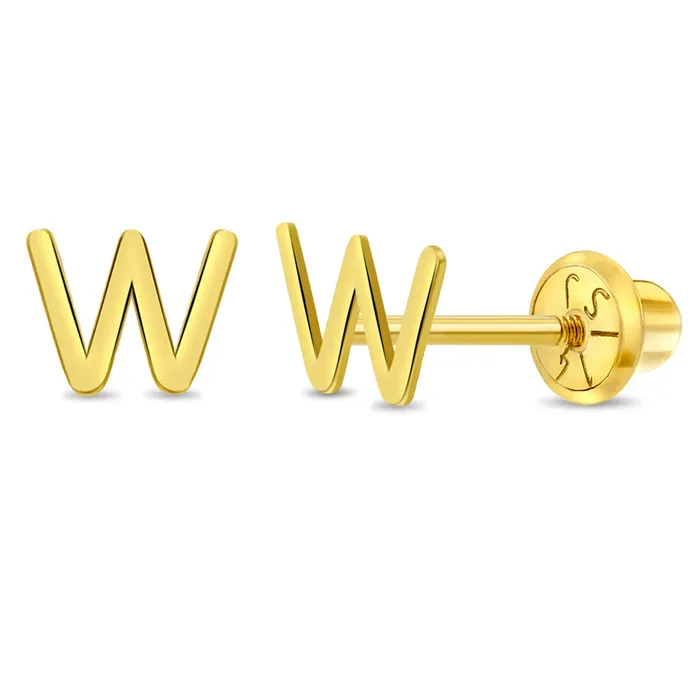 Womens Earrings Earrings 14k Gold Tiny Letter Womens Earrings