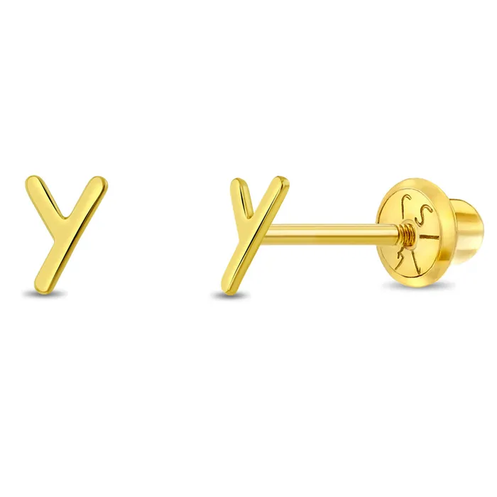 Womens Earrings Earrings 14k Gold Tiny Letter Womens Earrings