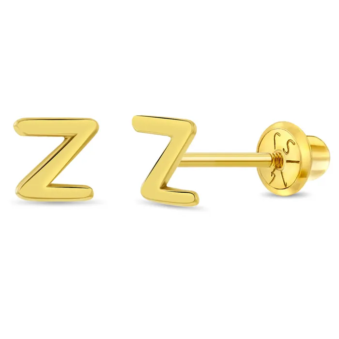 Womens Earrings Earrings 14k Gold Tiny Letter Womens Earrings