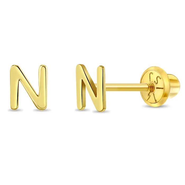 Womens Earrings Earrings 14k Gold Tiny Letter Womens Earrings