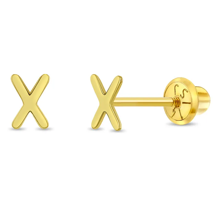 Womens Earrings Earrings 14k Gold Tiny Letter Womens Earrings