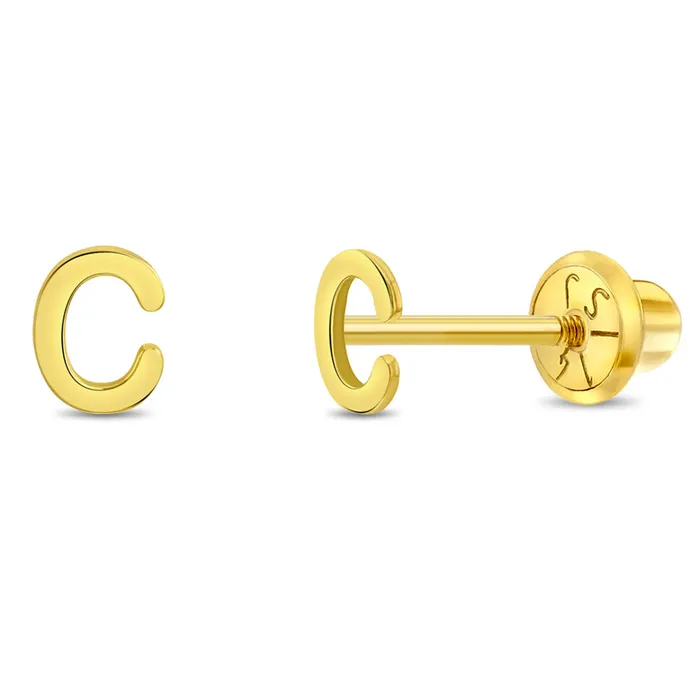 Womens Earrings Earrings 14k Gold Tiny Letter Womens Earrings