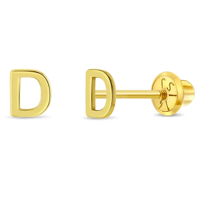 Womens Earrings Earrings 14k Gold Tiny Letter Womens Earrings