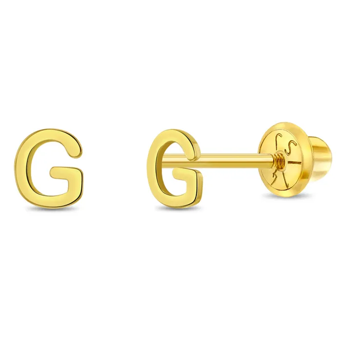 Womens Earrings Earrings 14k Gold Tiny Letter Womens Earrings