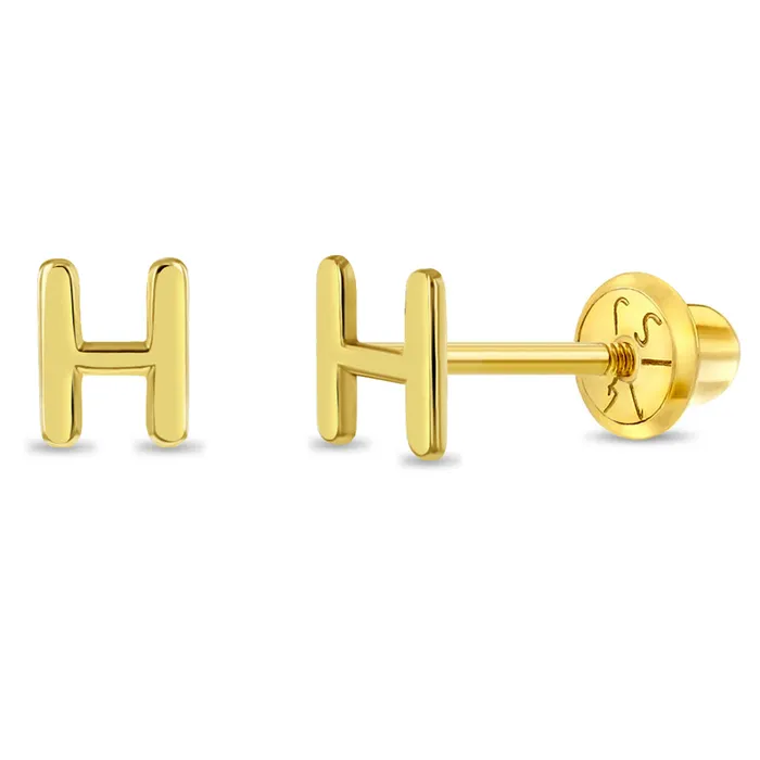 Womens Earrings Earrings 14k Gold Tiny Letter Womens Earrings
