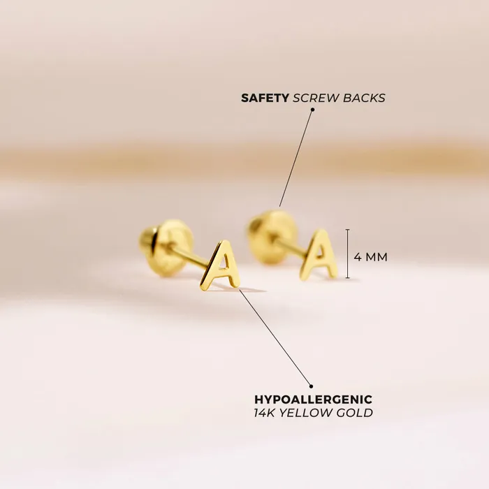 Womens Earrings Earrings 14k Gold Tiny Letter Womens Earrings