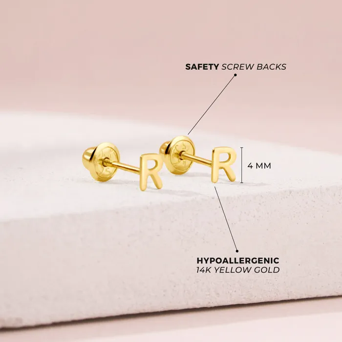 Womens Earrings Earrings 14k Gold Tiny Letter Womens Earrings