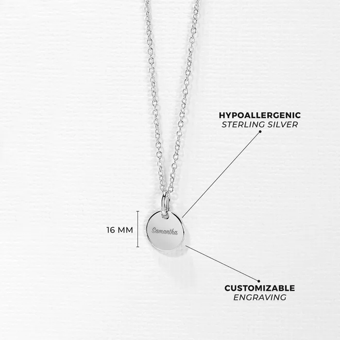 Womens Necklaces Engraved Medal Womens PendantNecklace Sterling Silver Necklaces