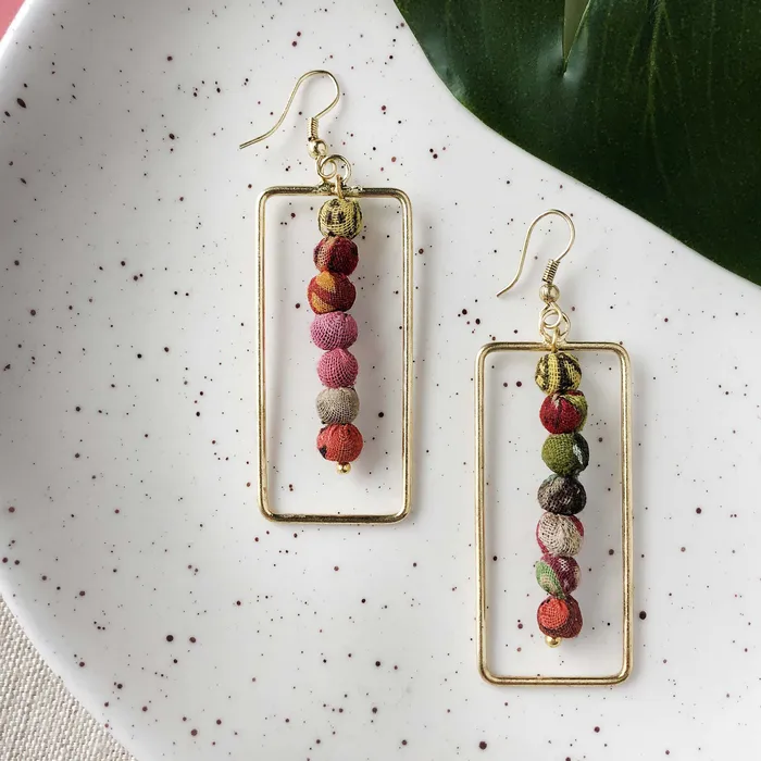 WorldFinds Earrings Framed Kantha Earrings