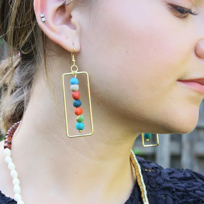 WorldFinds Earrings Framed Kantha Earrings