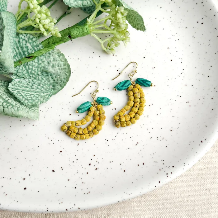 WorldFinds Earrings Kantha Banana Earrings