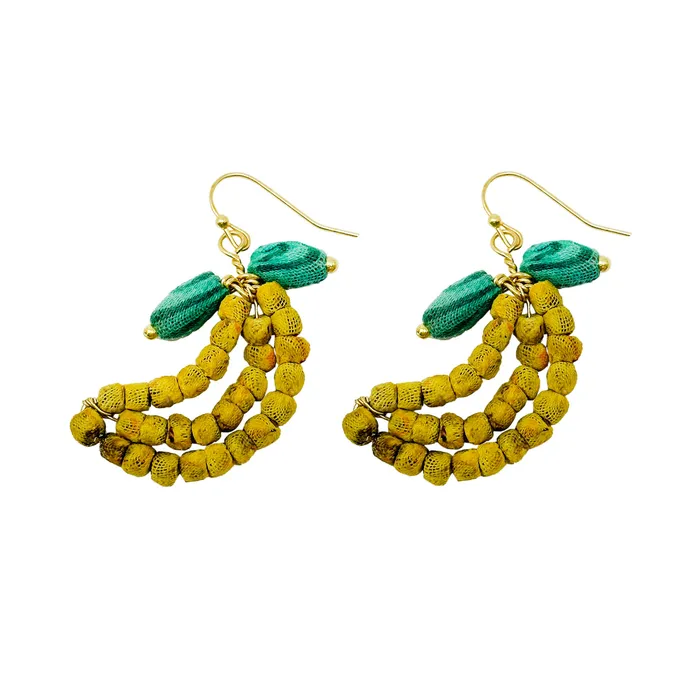 WorldFinds Earrings Kantha Banana Earrings