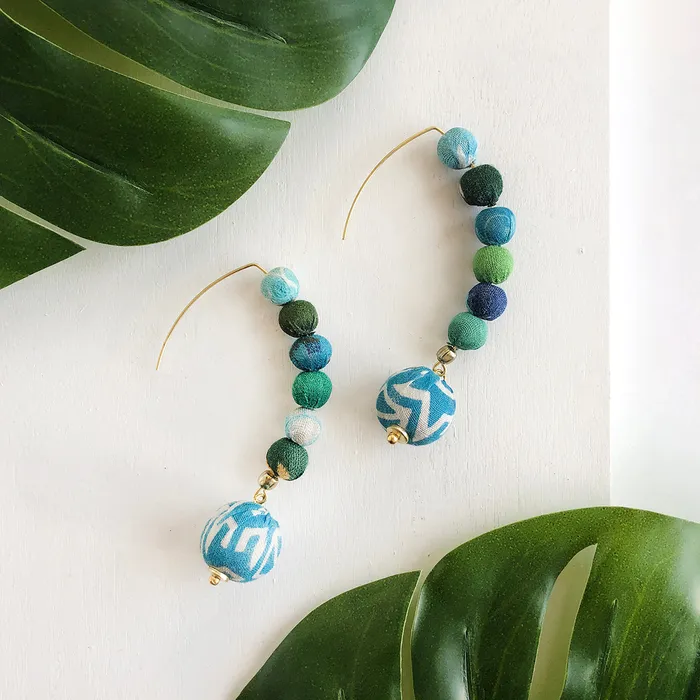 WorldFinds Earrings Kantha Water Lilies Drop Earrings