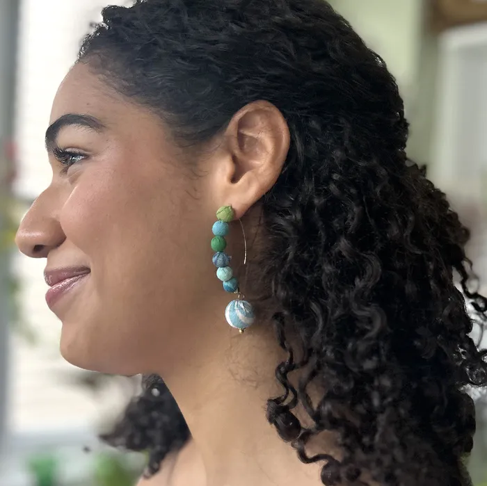WorldFinds Earrings Kantha Water Lilies Drop Earrings