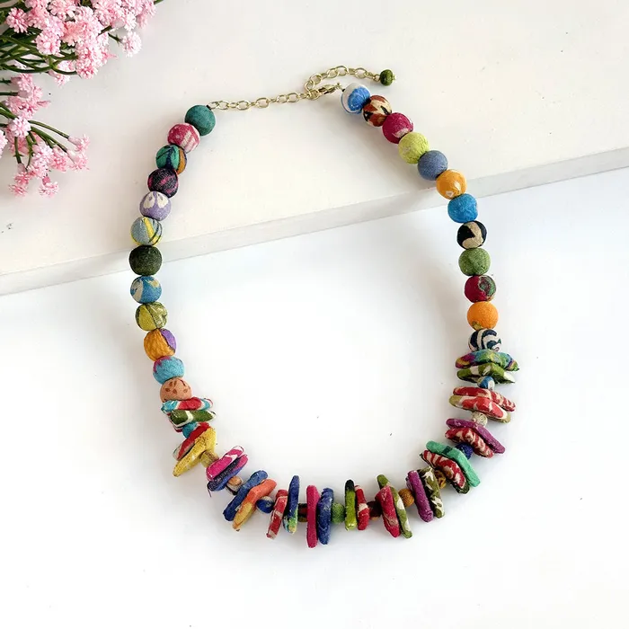 WorldFinds Necklaces Kantha Paired Triangle Necklace