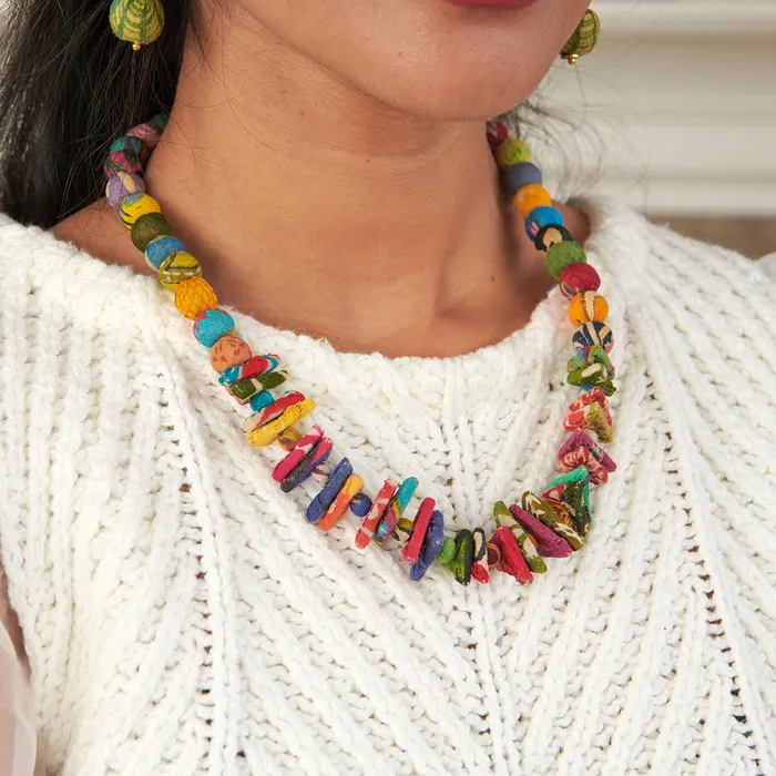 WorldFinds Necklaces Kantha Paired Triangle Necklace