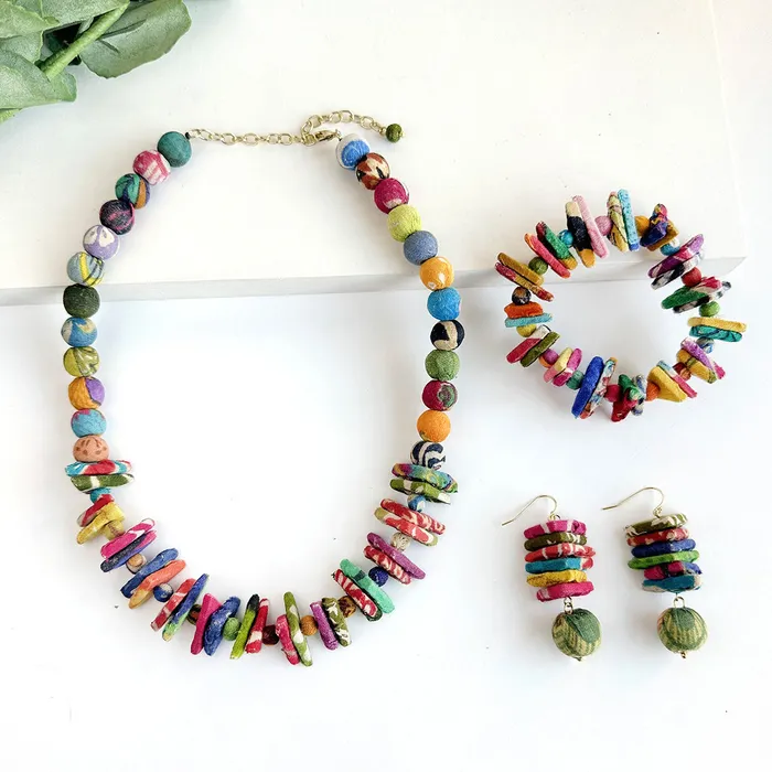 WorldFinds Necklaces Kantha Paired Triangle Necklace